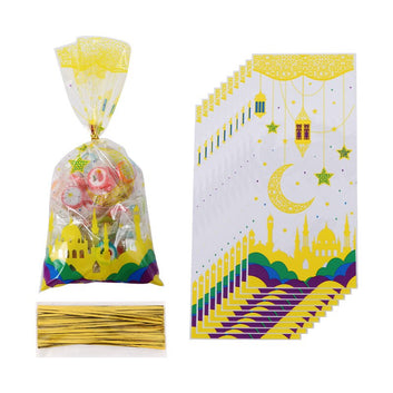 25/50pcs Eid Mubarak Gift Bags Plastic Candy Cookie Treat Bag Ramadan Kareem Decoration 2023 Islamic Muslim Party Supplies