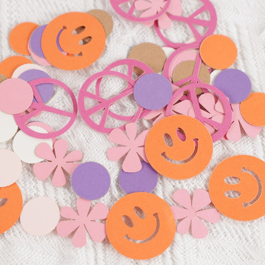 100pcs Smile Flower Paper Confetti Hippie Groovy Bohemian Party Supplies Baby Shower Throwing Kids Birthday Favors Table Scatter