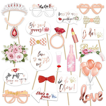 23Pcs Hen Party Photo Booth Props Team Bride Selfie Props Rose Gold Wedding Bridal Shower Hen Night Do Party Game Accessories